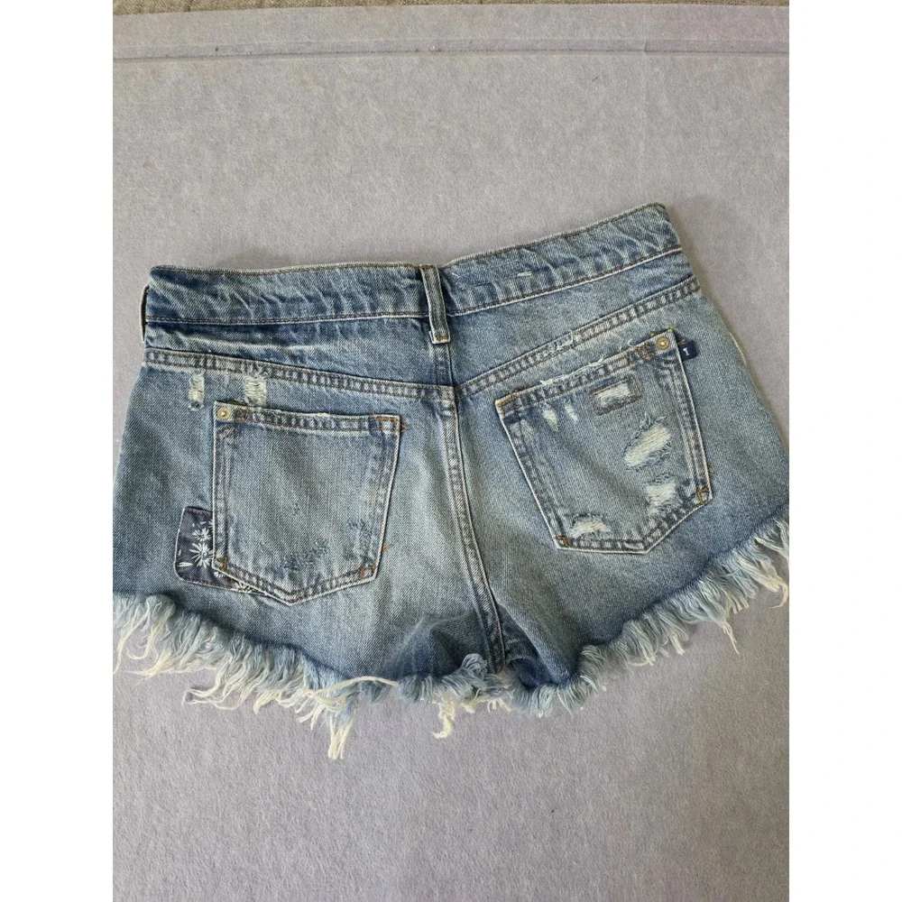 Pilcro Blue & Multi Floral Boho Accent Distressed Denim Cutoff Shorts Size 26